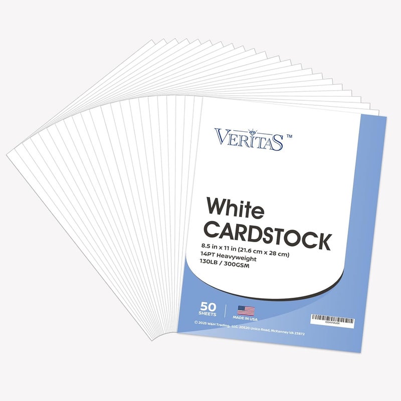WritePads Veritas Extra Heavyweight White Cardstock 8.5 x 11”, 130lb/300gsm Thick 14pt Cover Card Stock, 50 Sheets, Made in USA, for Invitations, Certificates, Greeting Cards, Covers & Presentation Projects - Image 1